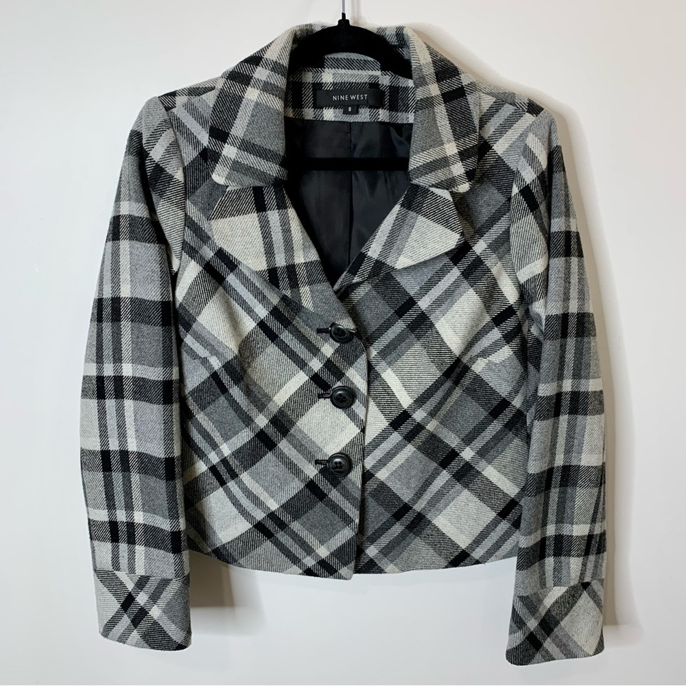 Nine West Plaid Grey Coat